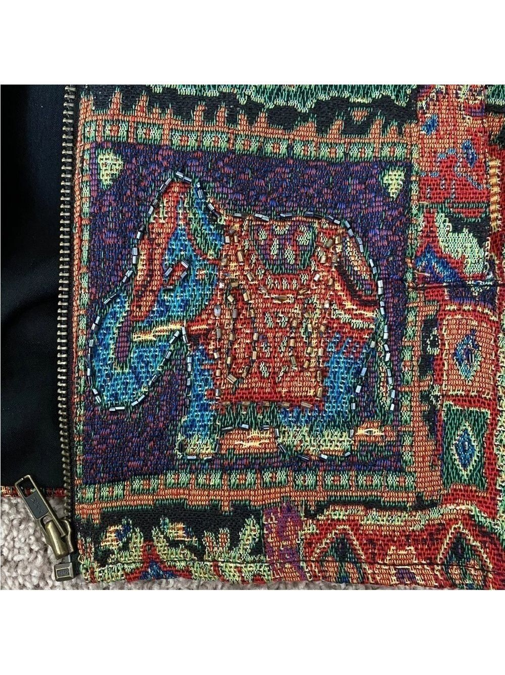 Parsley & Sage Tapestry Flowers Animal Beaded Zip Jacket 1X Pockets Lined - Picture 6 of 16